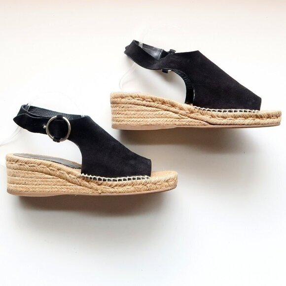 Rag & Bone Calla Black Suede Leather Espadrille Wedge Slingback Open Toe Sandals - Picture 10 of 15